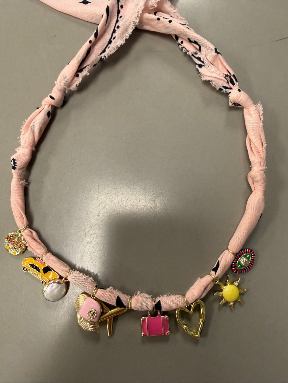 Pink Charm Necklace with Mixed Enamel Charms